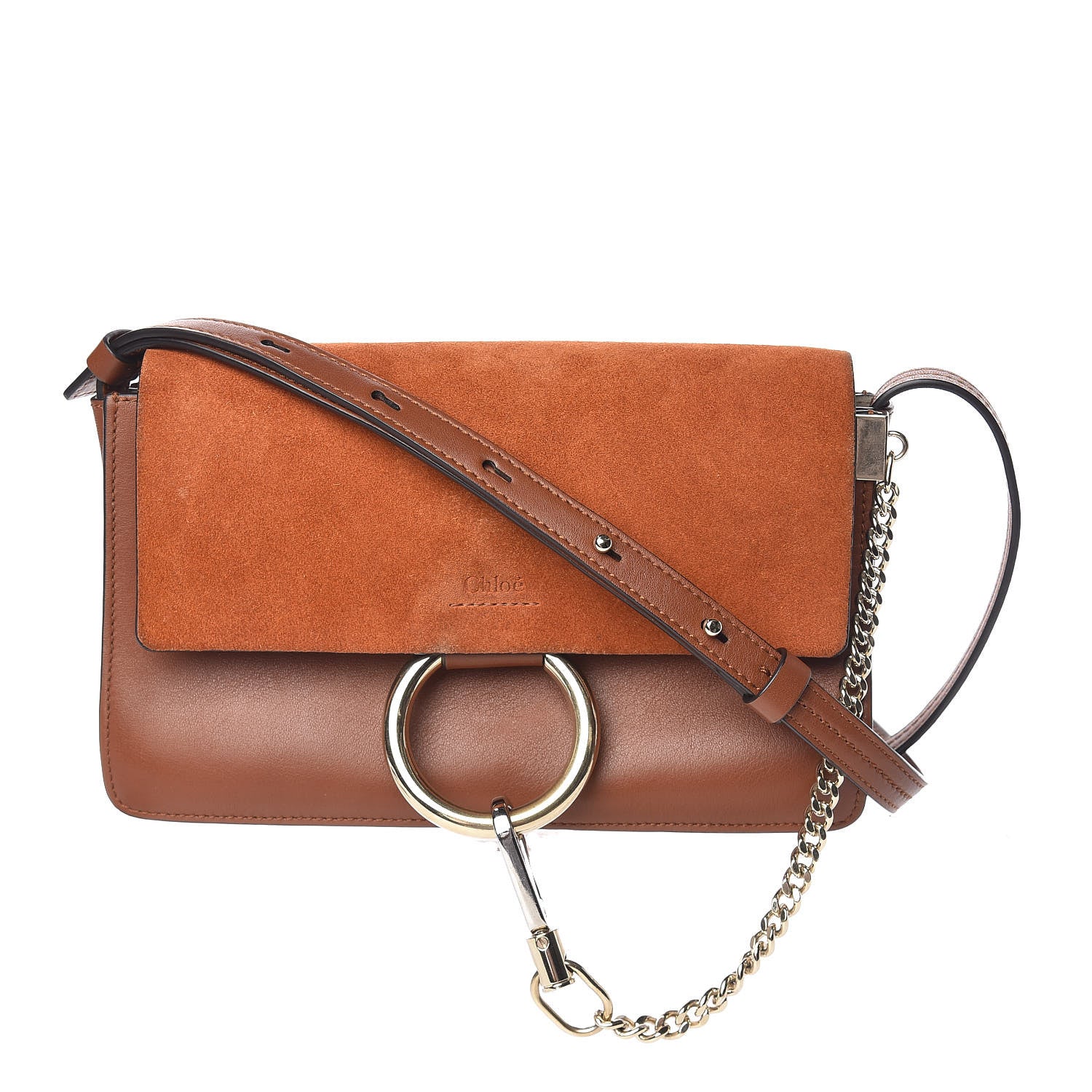 Chloe Suede Calfskin Small Faye Shoulder Bag Tobacco 1 of 15