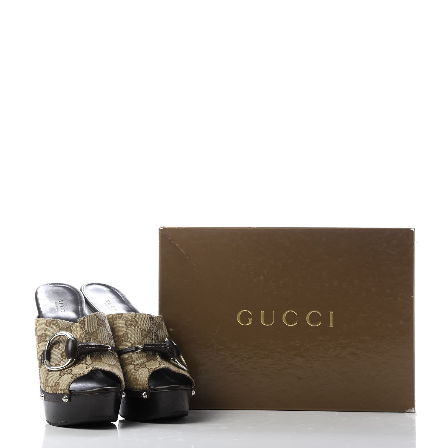 Gucci Monogram Cellarius Soft Calfskin Icon Bit Platform Clog High Heel Slide Sandals 40.5 Beige Ebony Cocoa 10 of 10