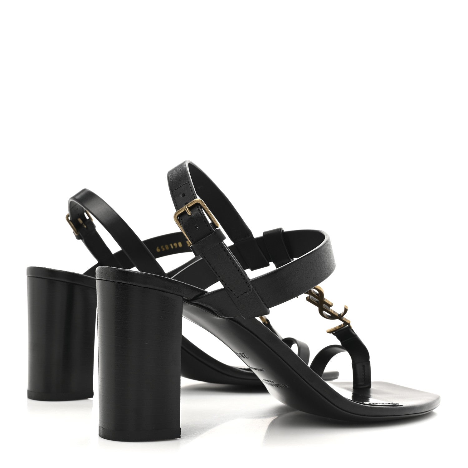 Saint Laurent Calfskin Fake Cocco Cassandra 75 Sandals 38.5 Black 5 of 10