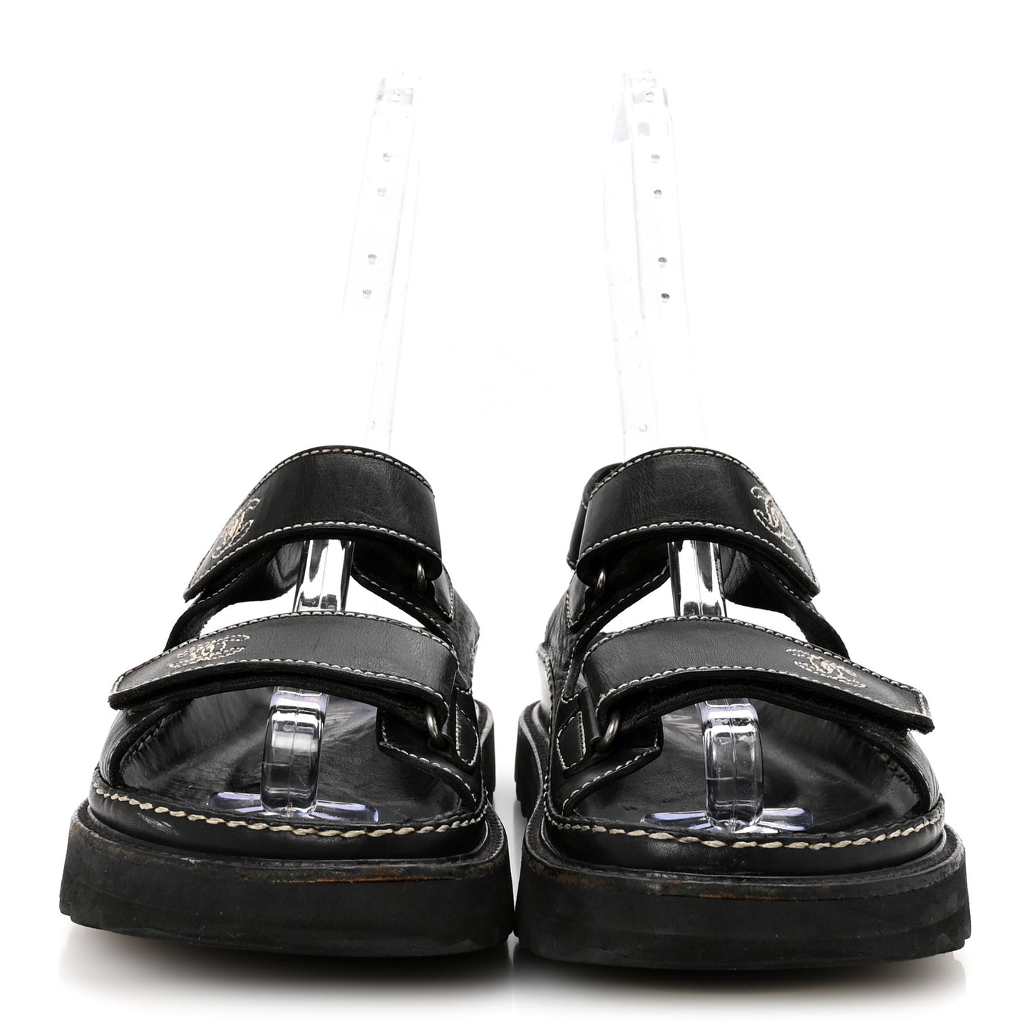 Calfskin Velcro Dad Sandals 35 Black