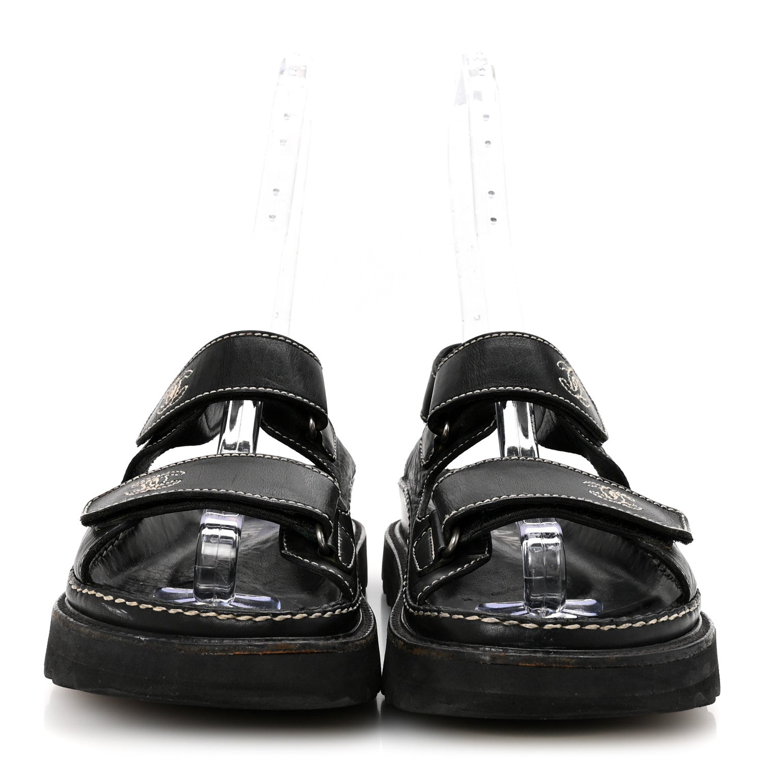 Chanel Calfskin Velcro Dad Sandals 35 Black 3 of 7