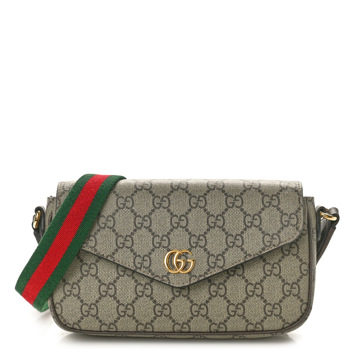 GG Supreme Monogram Textured Dollar Calfskin Web Mini Ophidia Envelope Shoulder Bag Beige Ebony