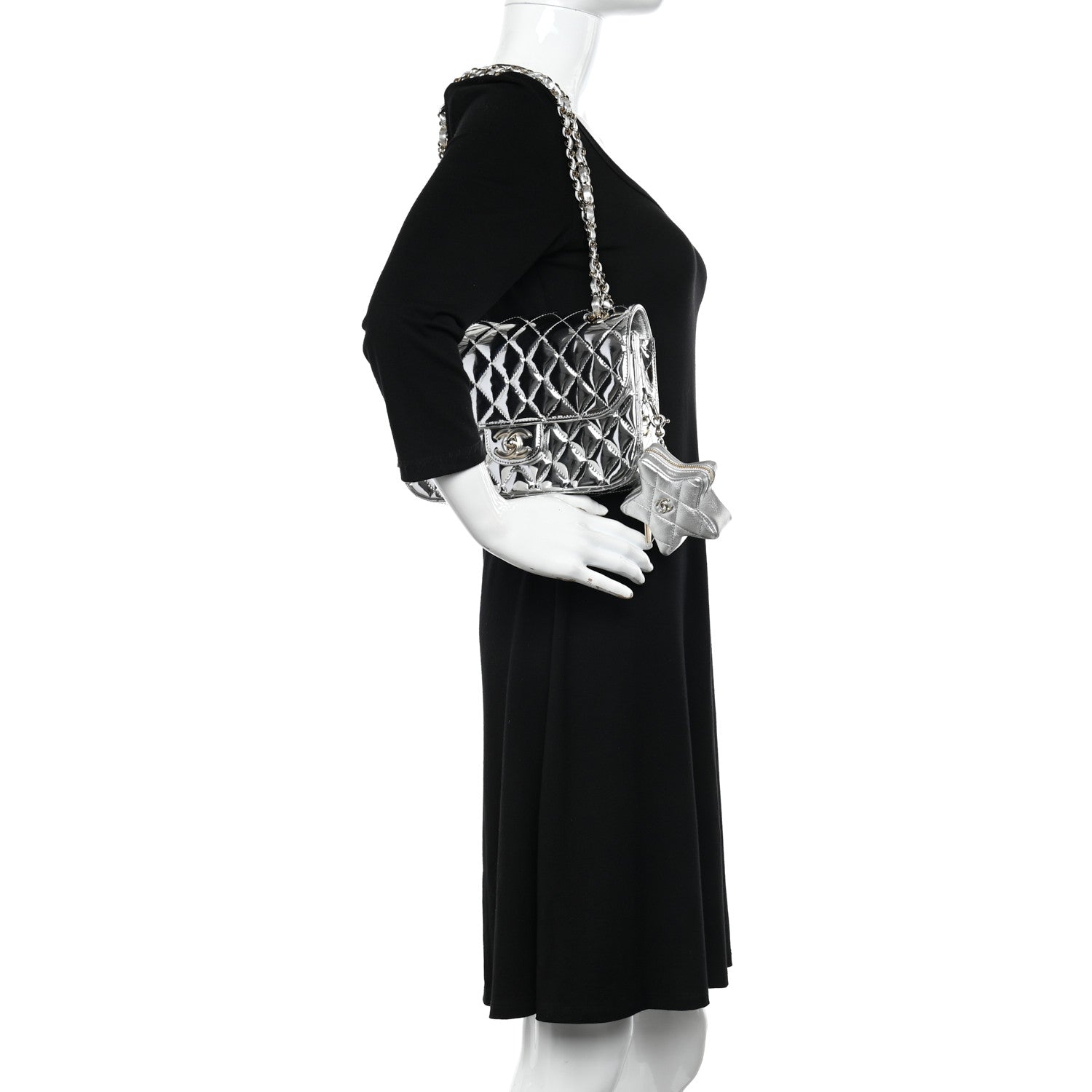 Chanel Mirror Calfskin Metallic Calfskin Medium Hollywood Boulevard Flap With Star Coin Purse Silvery 2 of 11