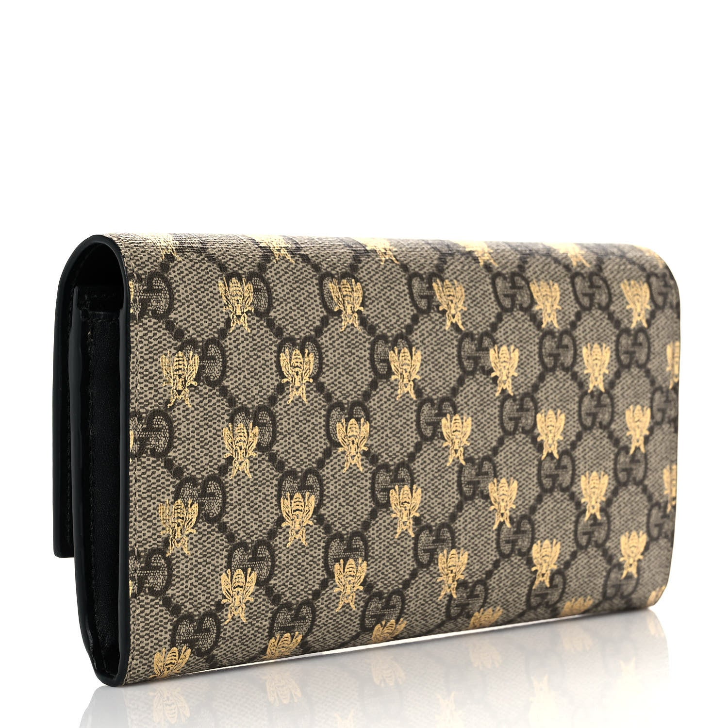 Gucci GG Supreme Monogram Bees Continental Wallet Beige Oro Black 3 of 10