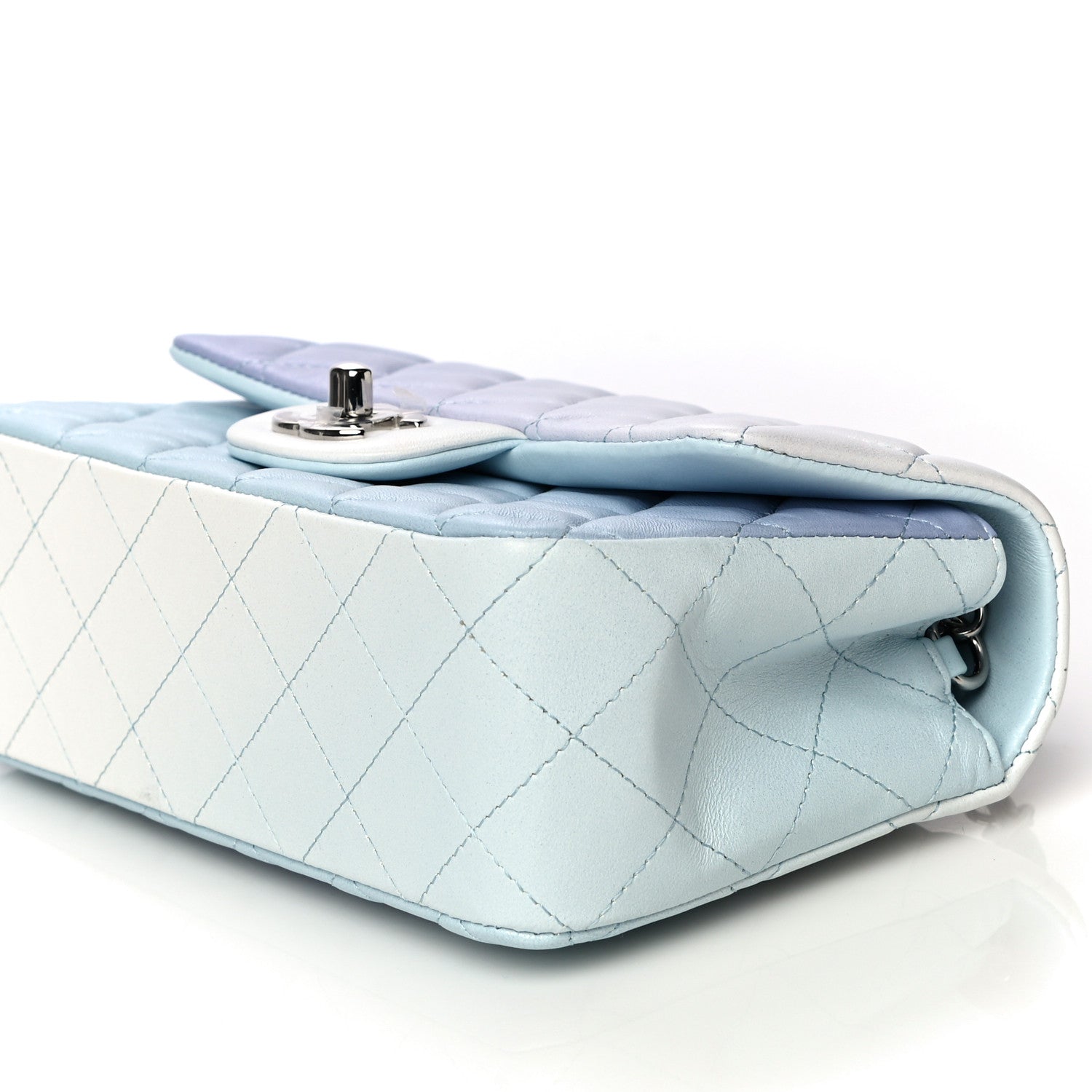 Chanel Perforated Lambskin Quilted Mini Rectangular Flap Light Blue Light Purple White 10 of 11
