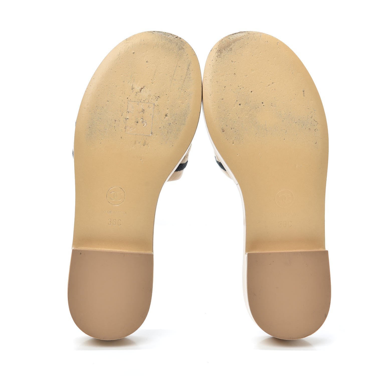 Chanel Lambskin Embroidered Logo Mules 36 Beige Black 7 of 7