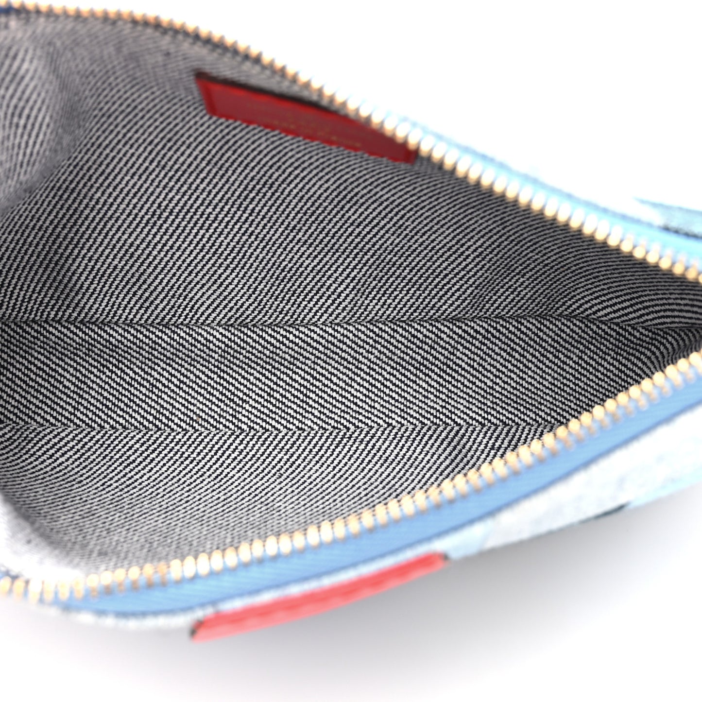 Denim Damier Monogram Patchwork Multi Pochette Accessories Blue Rouge