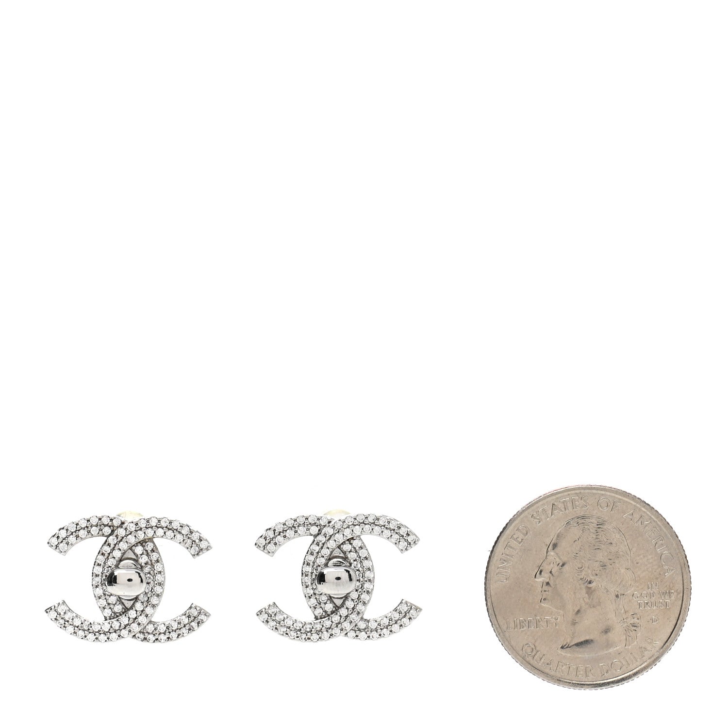Chanel Crystal CC Turnlock Earrings Silver 2 of 5