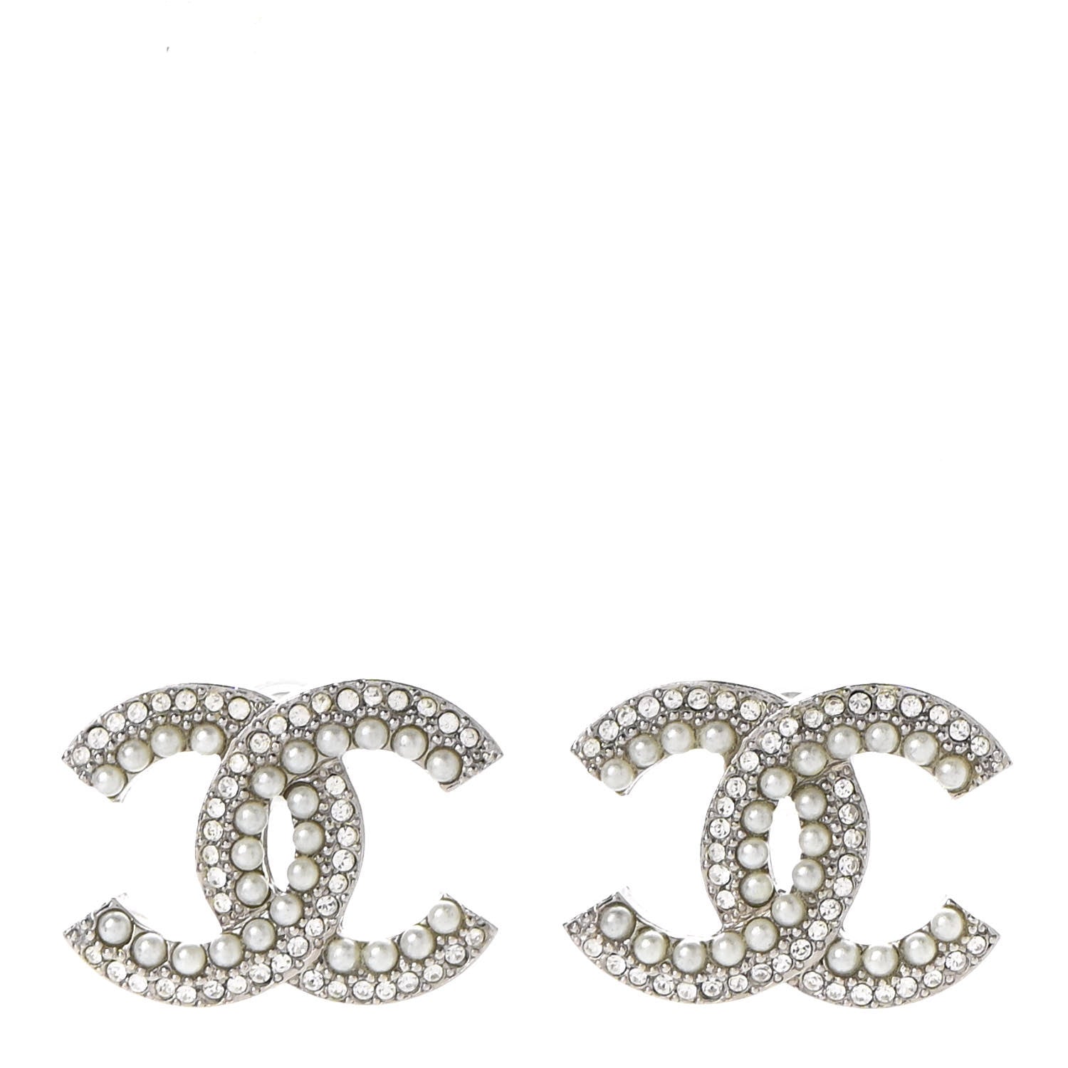 Chanel Pearl Crystal CC Snow Palace Earrings Silver 1 of 5