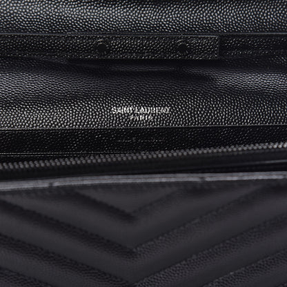 Saint Laurent Grain De Poudre Matelasse Chevron Monogram Chain Wallet Black 8 of 9