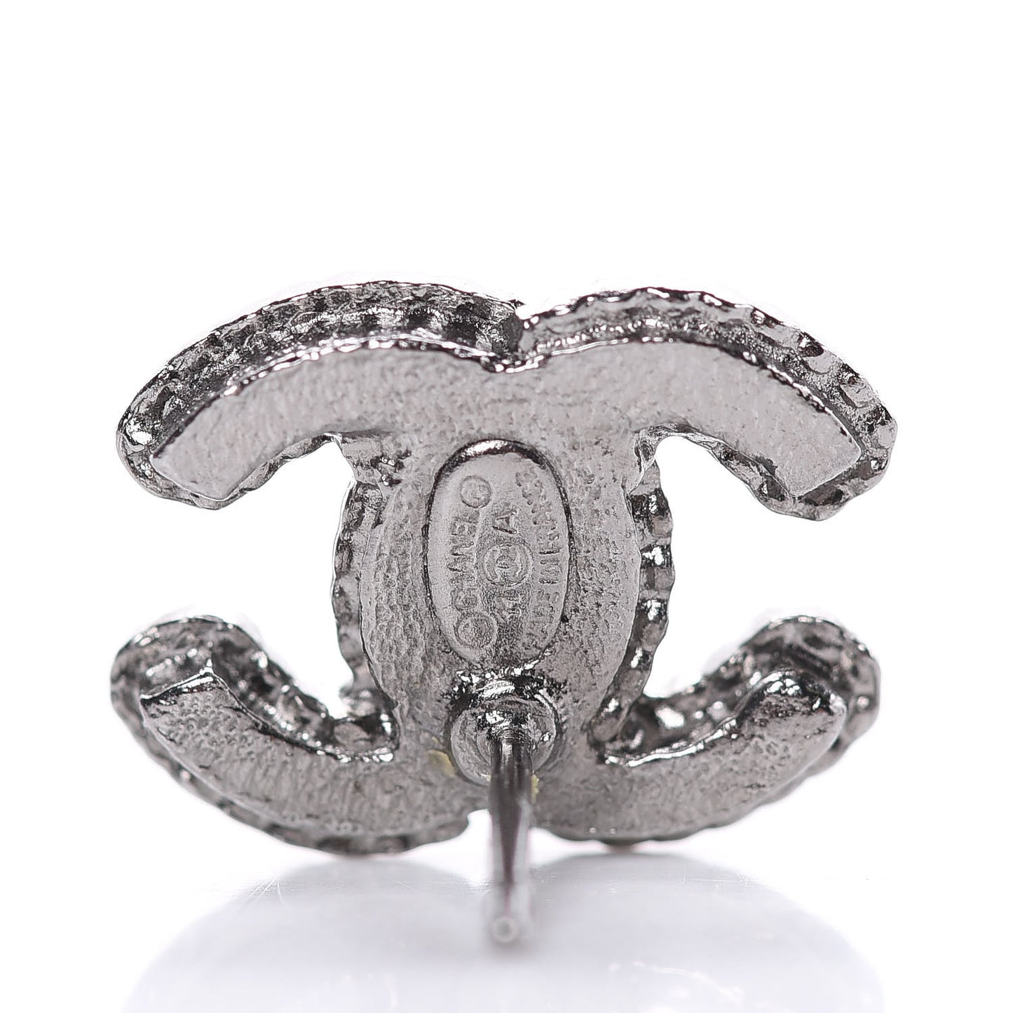 Pearl Crystal Enamel CC Earrings Ruthenium