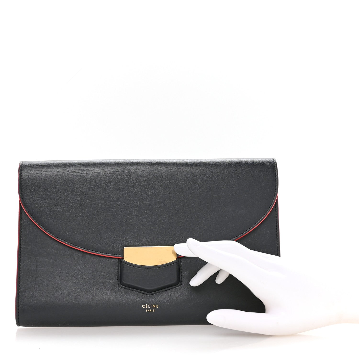 Celine Smooth Calfskin Trotteur Clutch Navy Blue Red 2 of 7