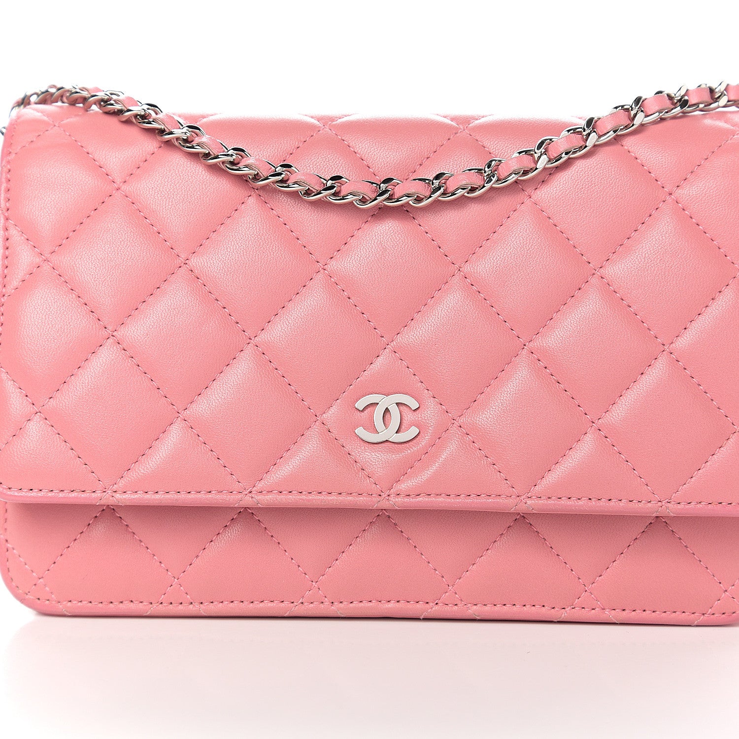 Chanel Lambskin Quilted Wallet On Chain WOC Pink 10 of 10