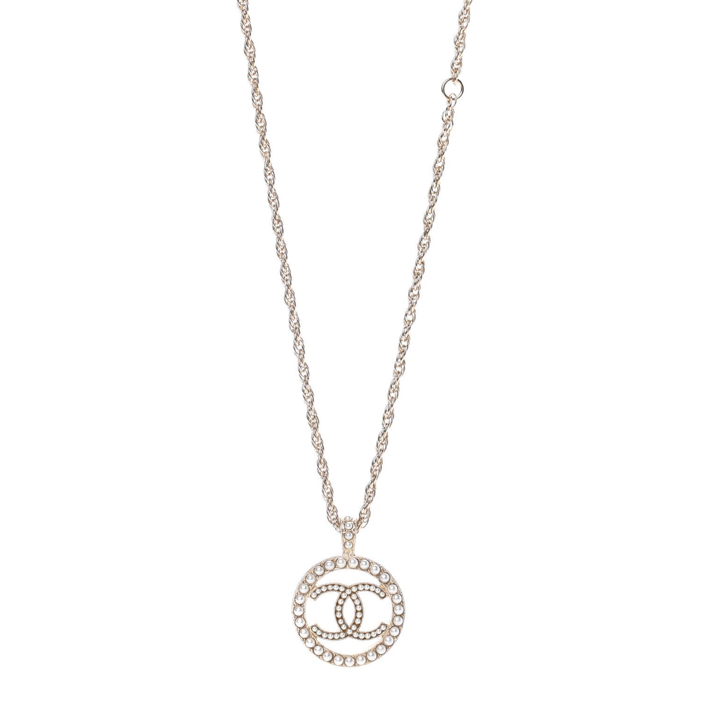 Pearl CC Round Pendant Necklace Gold