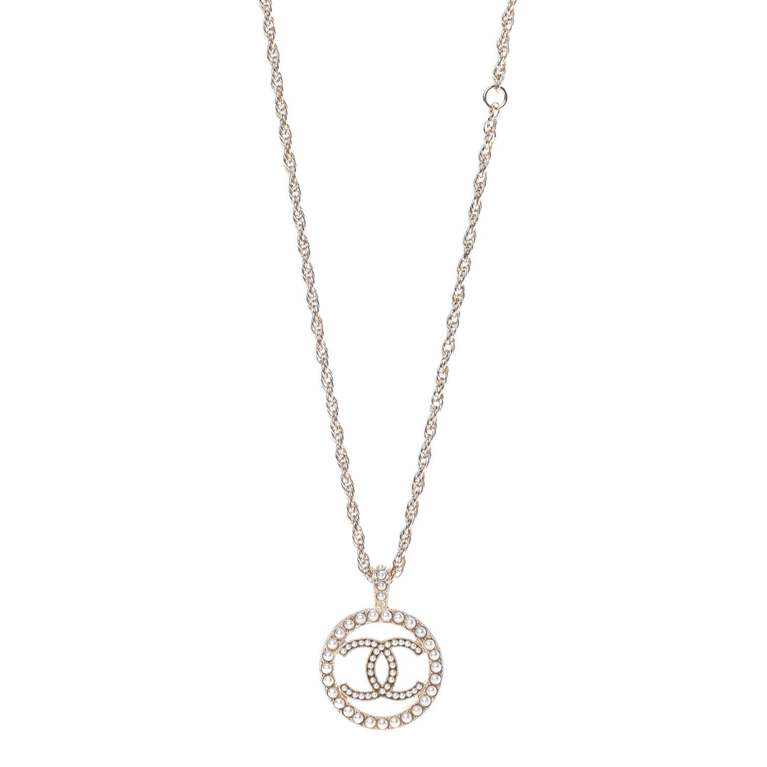 Chanel Pearl CC Round Pendant Necklace Gold 1 of 4
