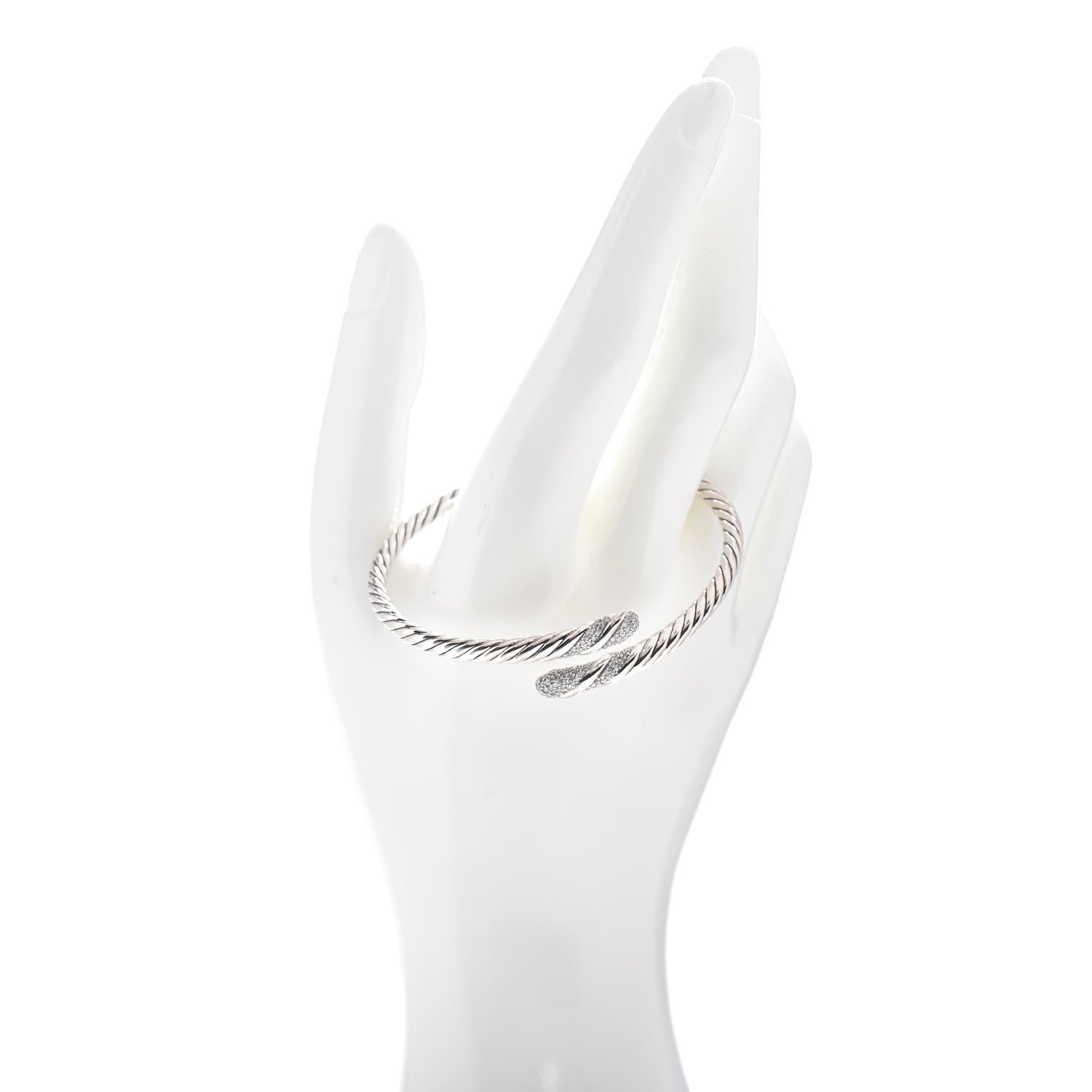 David Yurman Sterling Silver Diamond 12mm Willow Open Single Row Bracelet 2 of 4