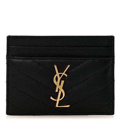 Saint Laurent Grain De Poudre Matelasse Chevron Monogram Credit Card Case Black 1 of 10