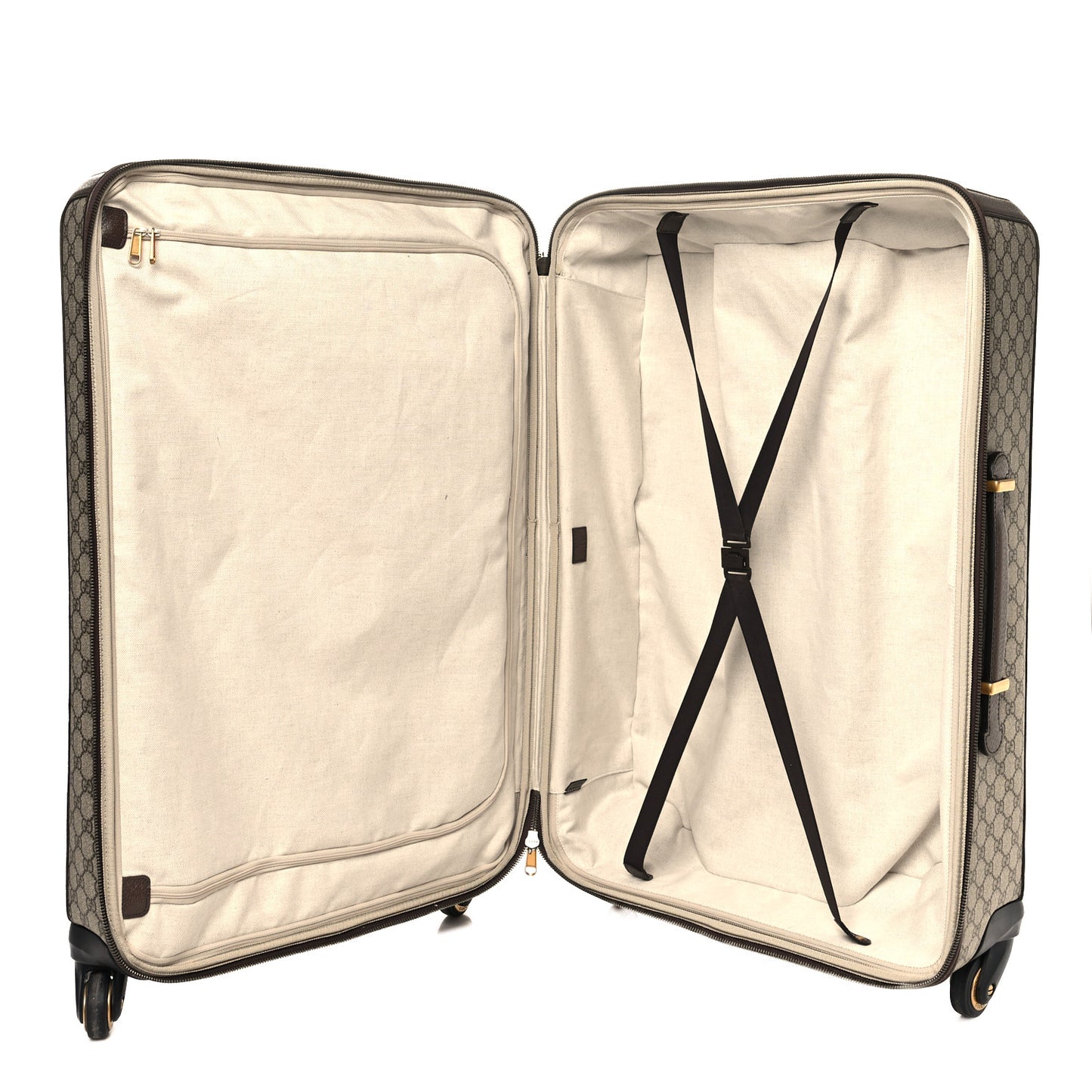 GG Supreme Monogram Textured Dollar Calfskin Web Large Savoy Trolley Suitcase Beige Ebony