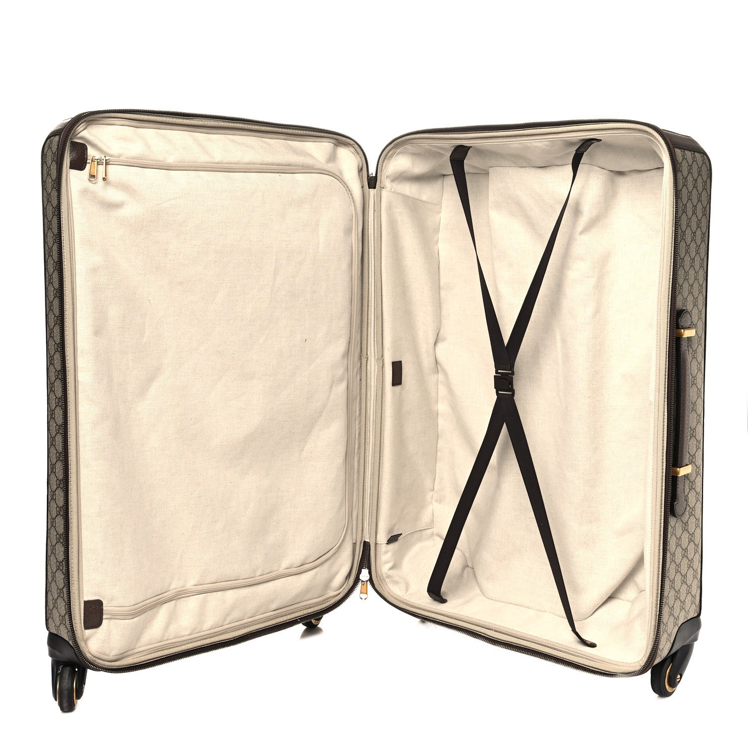 Gucci GG Supreme Monogram Textured Dollar Calfskin Web Large Savoy Trolley Suitcase Beige Ebony 4 of 12