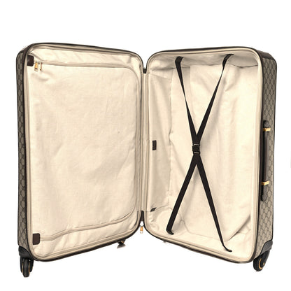 Gucci GG Supreme Monogram Textured Dollar Calfskin Web Large Savoy Trolley Suitcase Beige Ebony 4 of 12