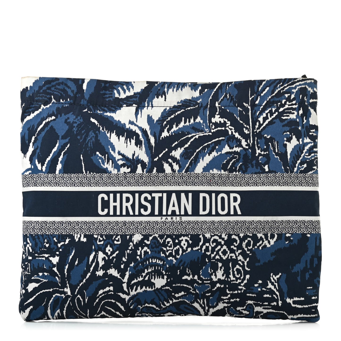 Embroidered Palm Tree Toile De Jouy Diortravel Zipped Pouch Blue