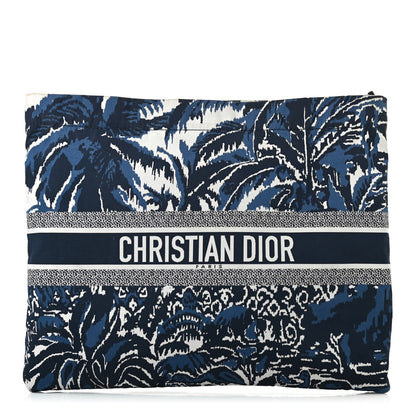 Christian Dior Embroidered Palm Tree Toile De Jouy Diortravel Zipped Pouch Blue 1 of 7
