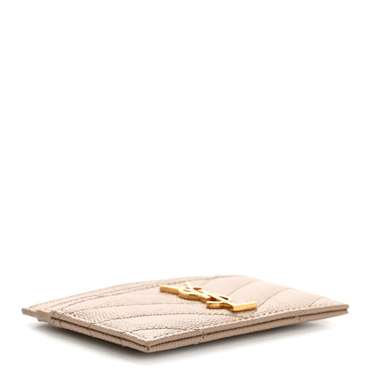 Saint Laurent Grain De Poudre Matelasse Chevron Monogram Credit Card Case Dark Beige 4 of 8