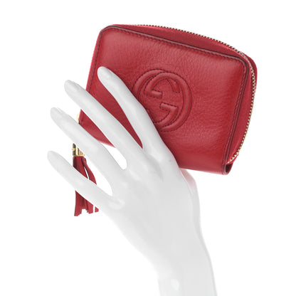 Gucci Pebbled Calfskin Soho Compact Disco Zip Around Wallet Hibiscus Red 2 of 13