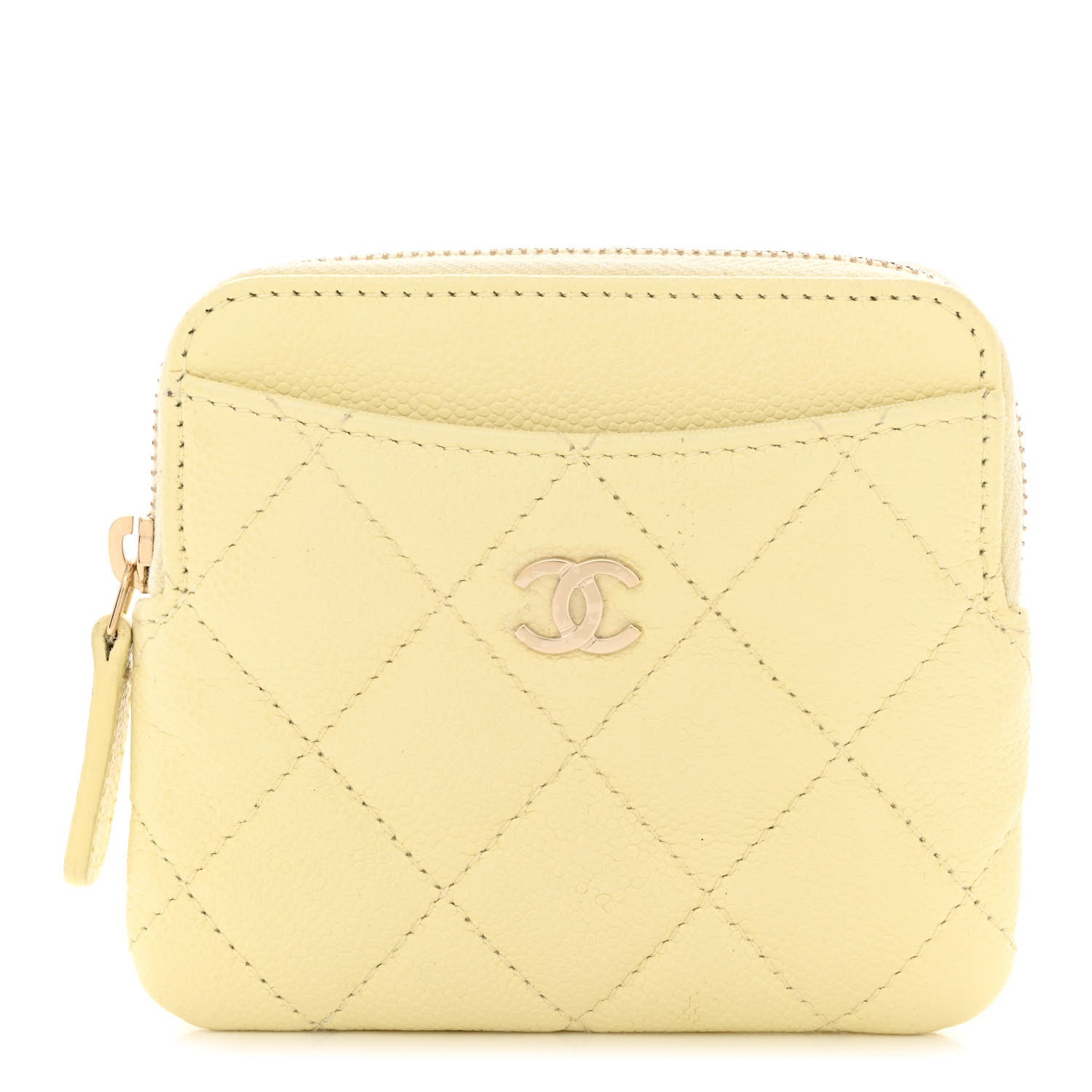 Chanel Caviar Quilted Zip Card Holder Wallet Light Yellow 1 of 12