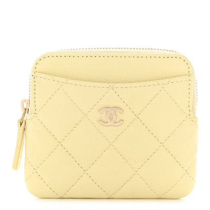 Chanel Caviar Quilted Zip Card Holder Wallet Light Yellow 1 of 12