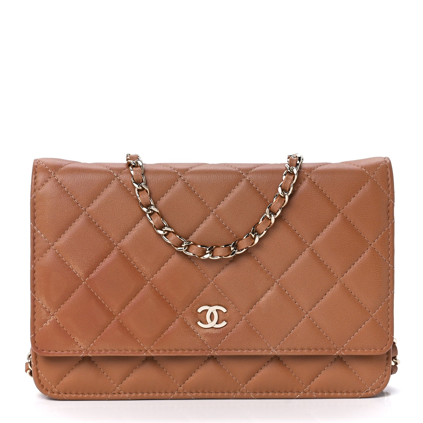 Lambskin Quilted Wallet On Chain WOC Dark Beige