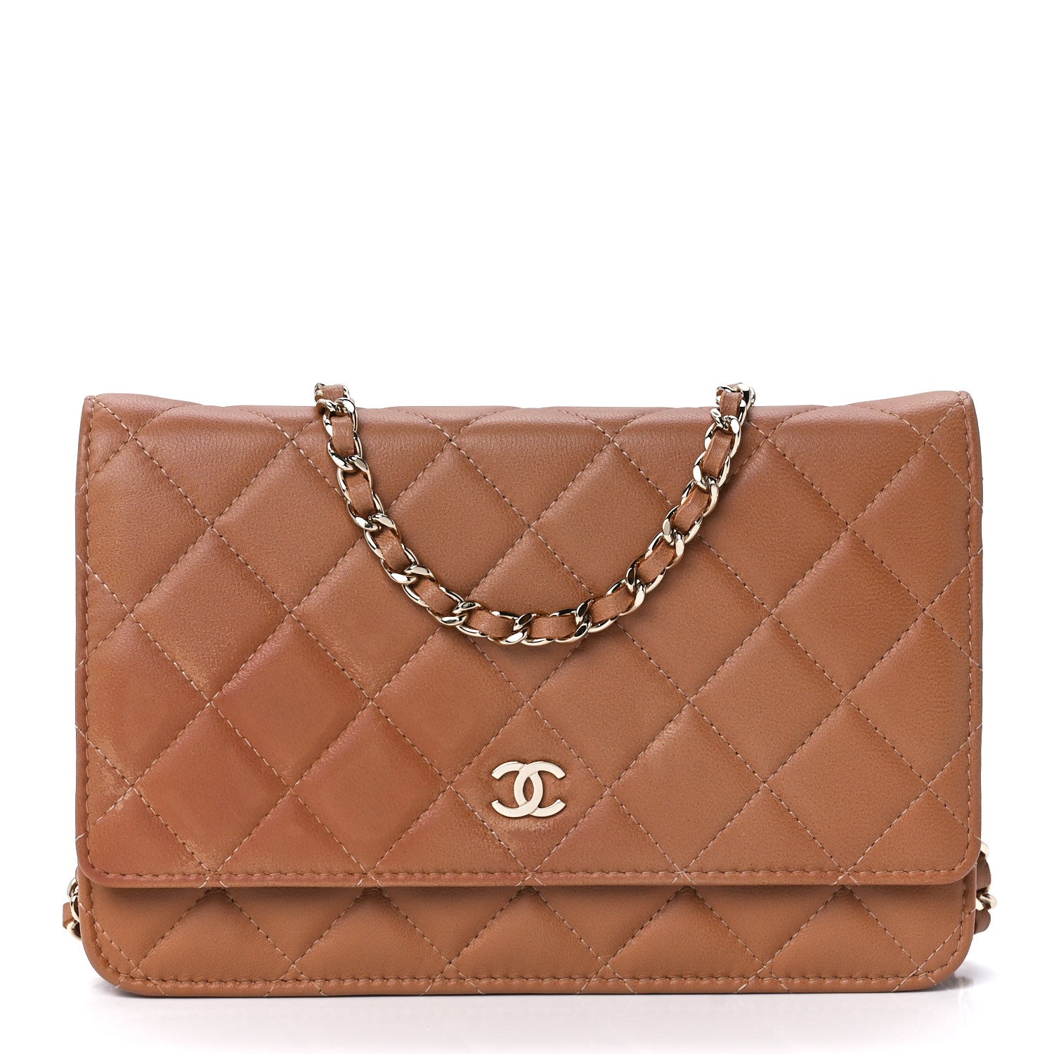 Chanel Lambskin Quilted Wallet On Chain WOC Dark Beige 1 of 12