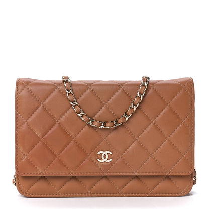Chanel Lambskin Quilted Wallet On Chain WOC Dark Beige 1 of 12