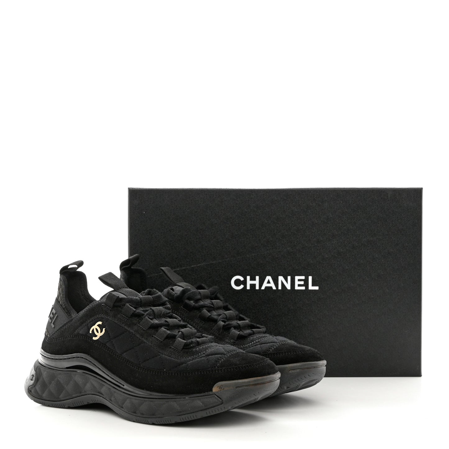 Suede Calfskin Mixed Fibers CC Sneakers 39 Black Dark Grey