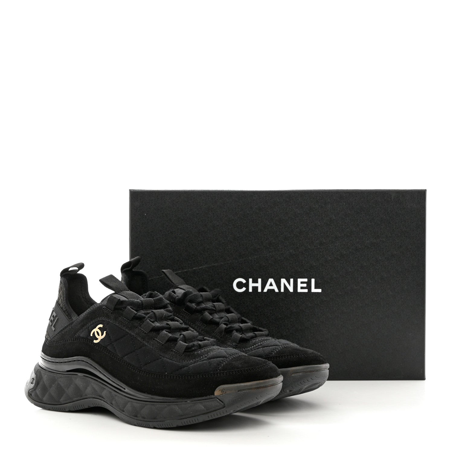 Chanel Suede Calfskin Mixed Fibers CC Sneakers 39 Black Dark Grey 9 of 9