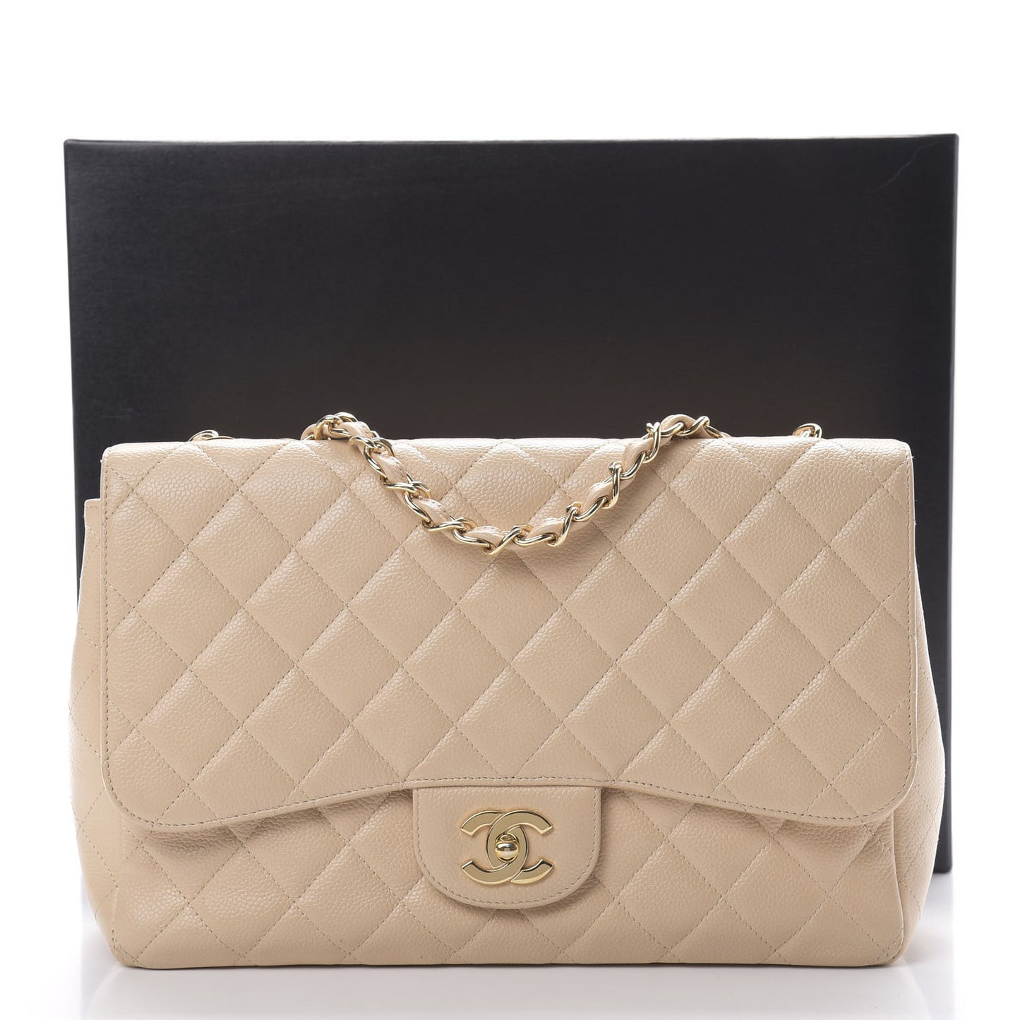 Caviar Quilted Jumbo Single Flap Beige Clair
