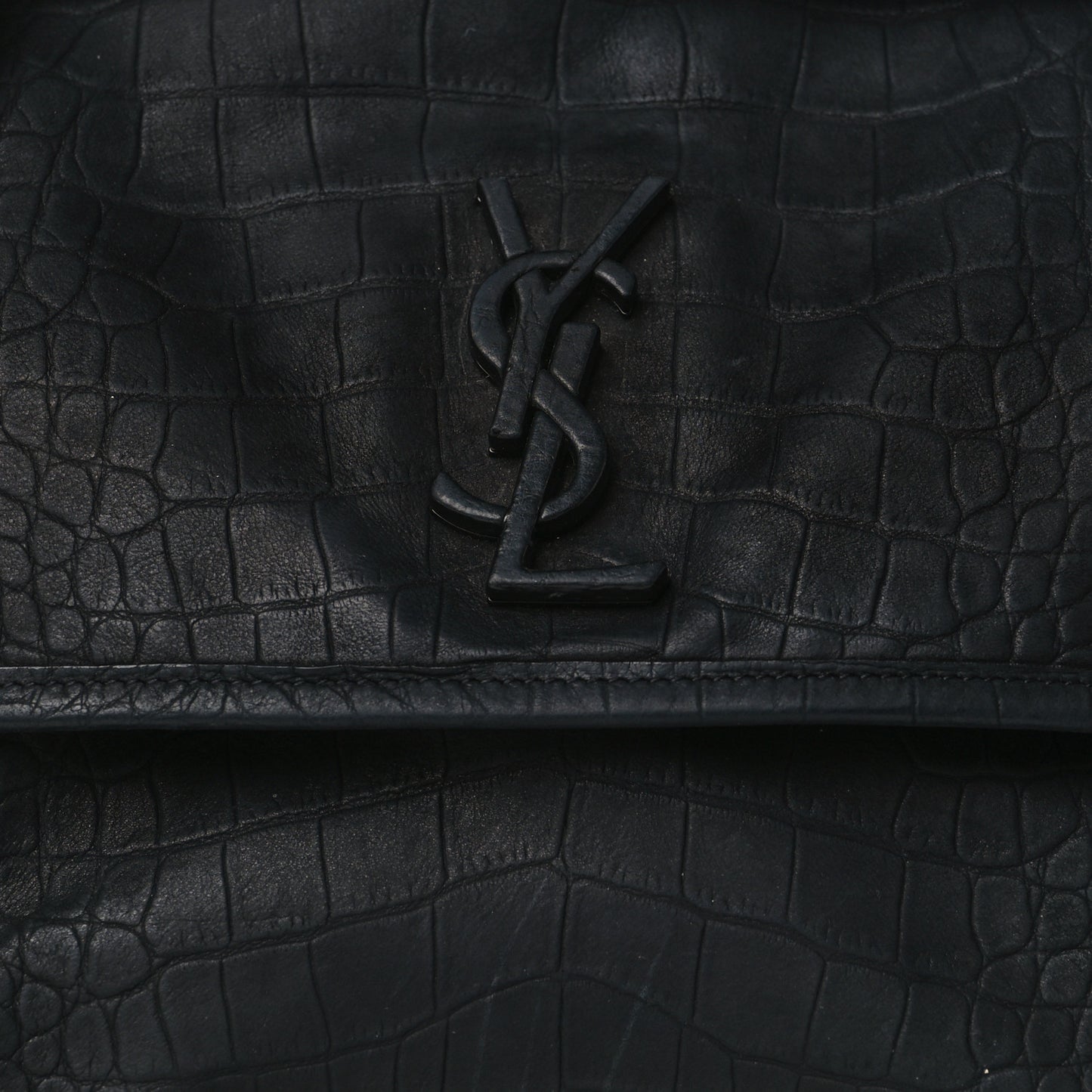 Nubuck Crocodile Embossed Monogram Medium Niki Chain Satchel Black