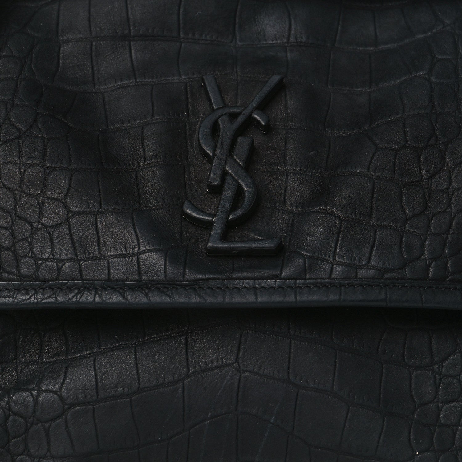 Saint Laurent Nubuck Crocodile Embossed Monogram Medium Niki Chain Satchel Black 8 of 11
