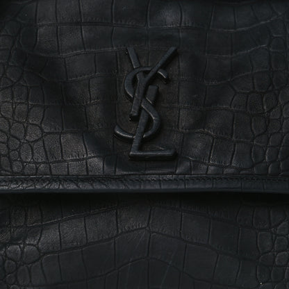 Saint Laurent Nubuck Crocodile Embossed Monogram Medium Niki Chain Satchel Black 8 of 11
