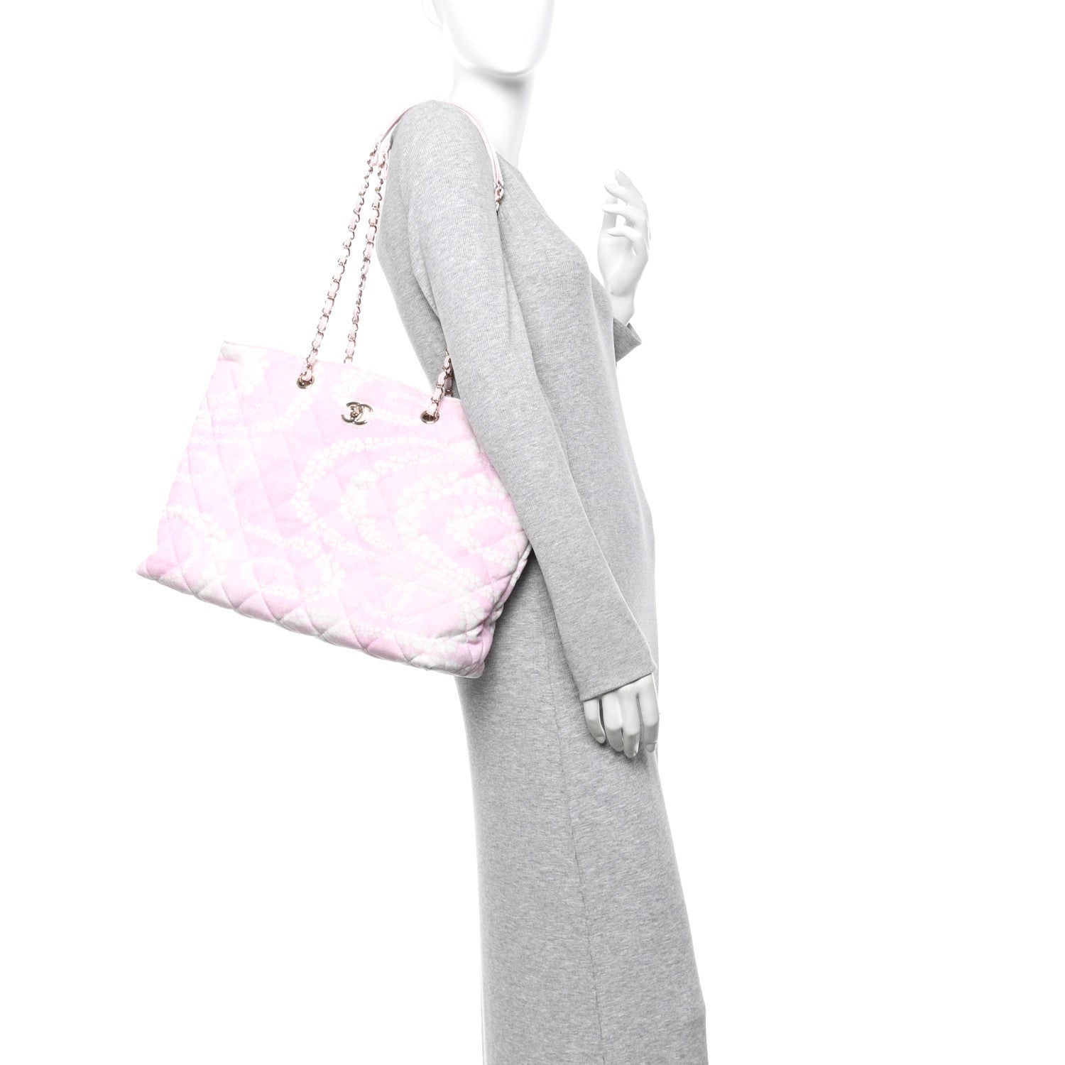Chanel Printed Denim Quilted Coco Beach Shopping Tote Pink White 2 of 13