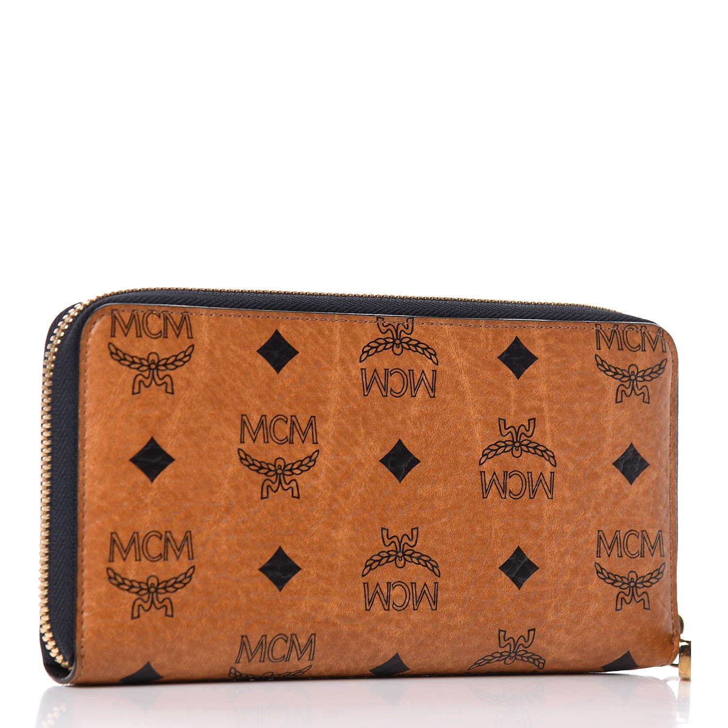 MCM Visetos Studded Large Zip Around Wallet Cognac 3 of 6