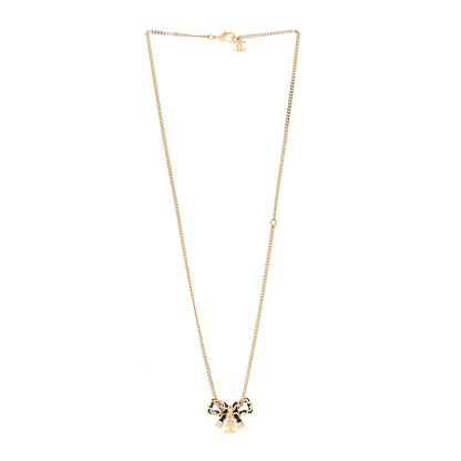Chanel Metal Lambskin Chain CC Bow Necklace Black Gold 3 of 5