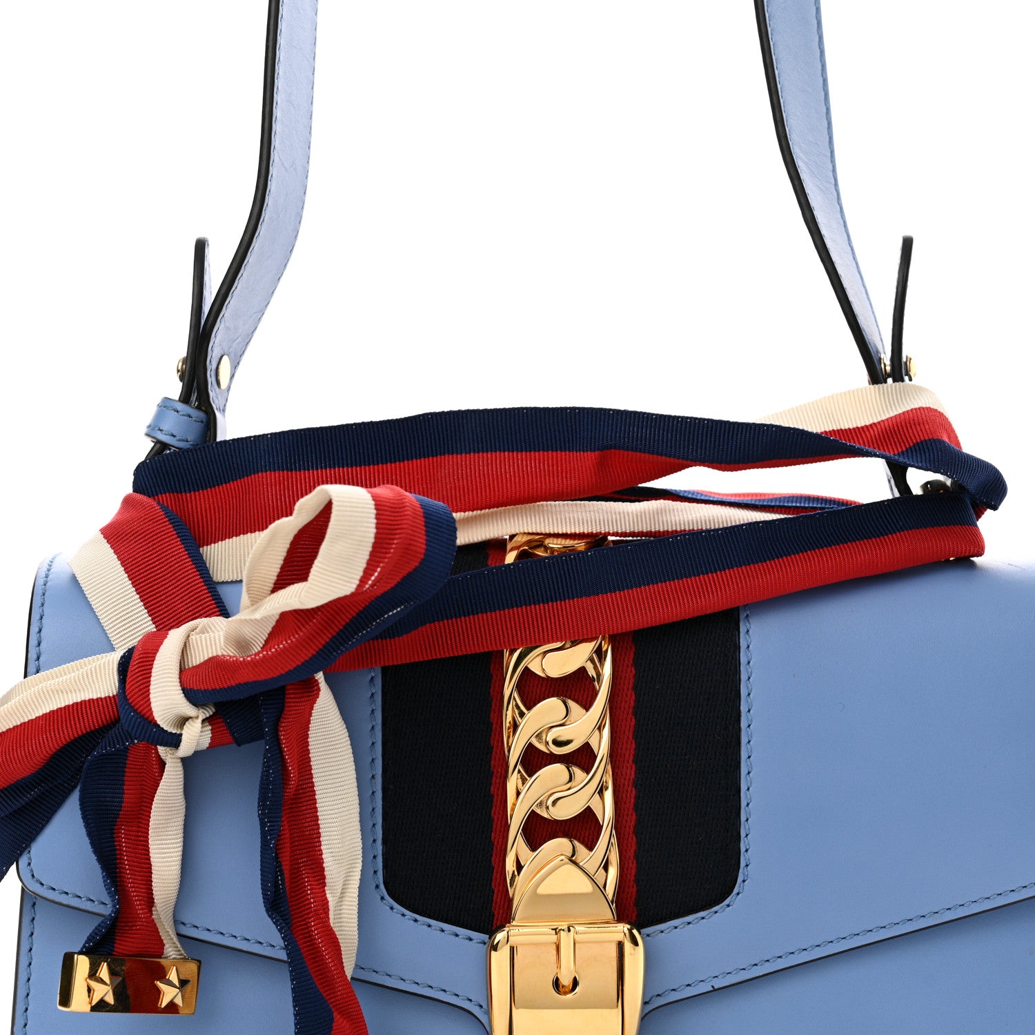 Gucci Calfskin Small Sylvie Shoulder Bag Clear Sky Blue 8 of 14