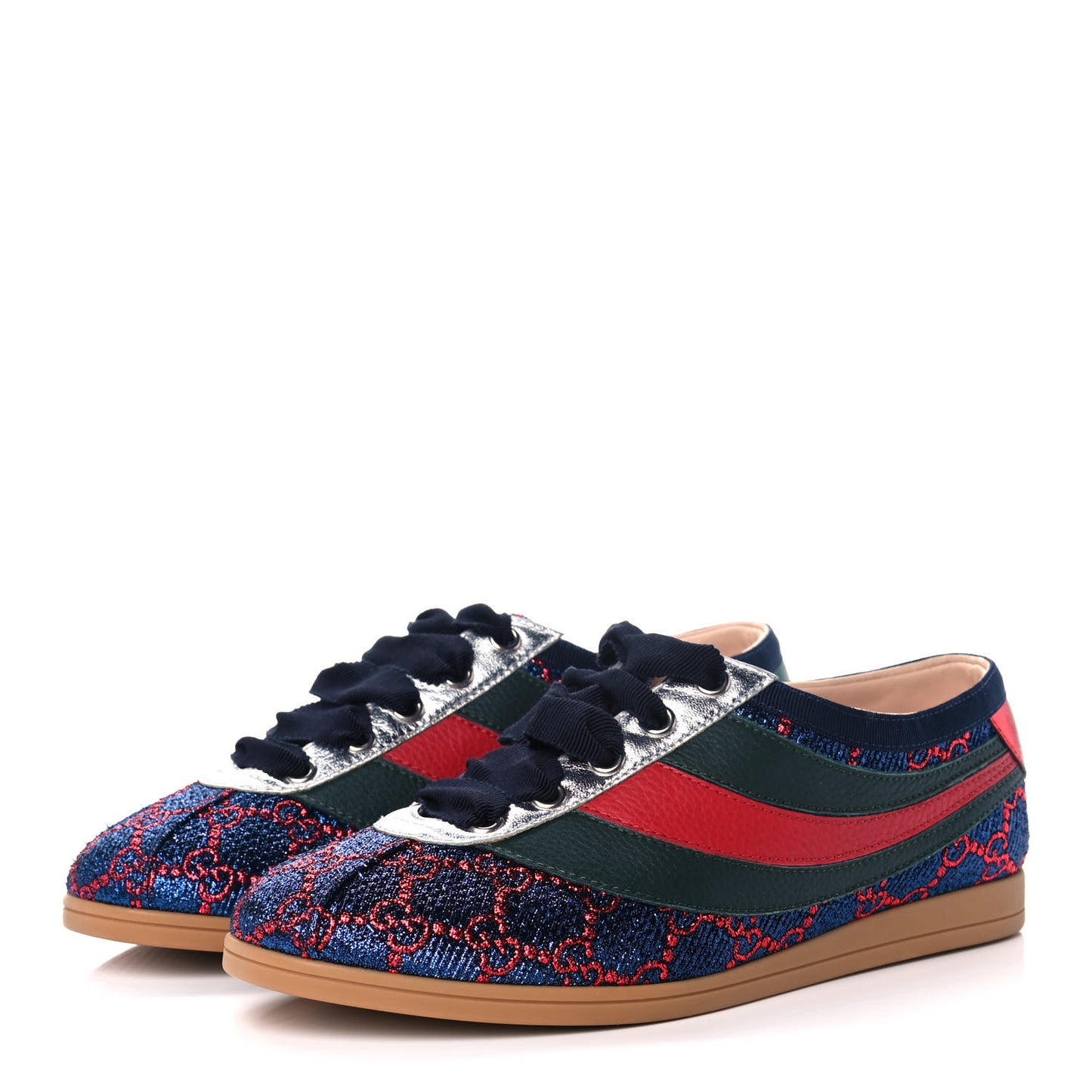 Lurex Calfskin Web GG Monogram Womens Falacer Sneakers 36.5 Iridescent Blue Iridescent Red Silver