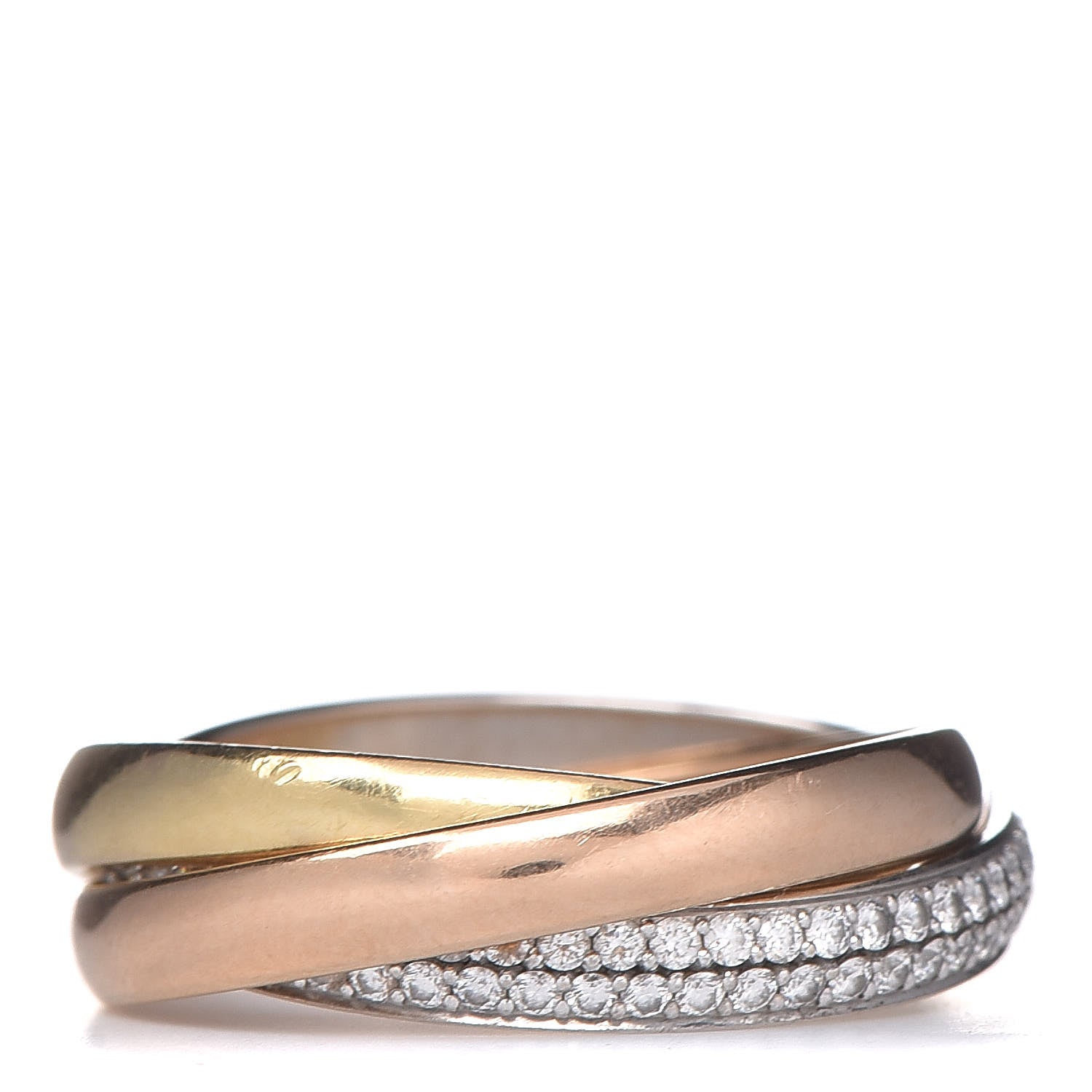 Cartier 18K White Yellow Pink Gold Diamond Small Trinity Paved Ring 53 6.25 5 of 12