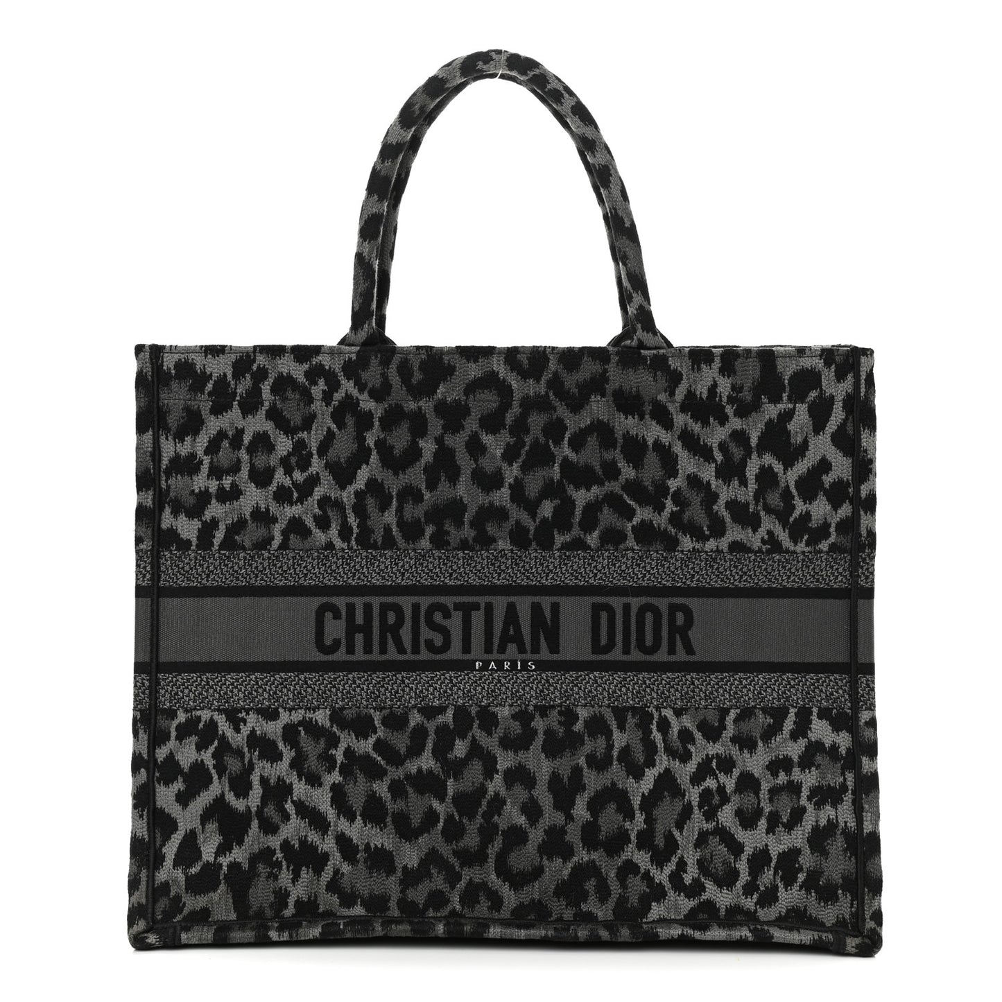 Canvas Embroidered Large Leopard Book Tote Grey