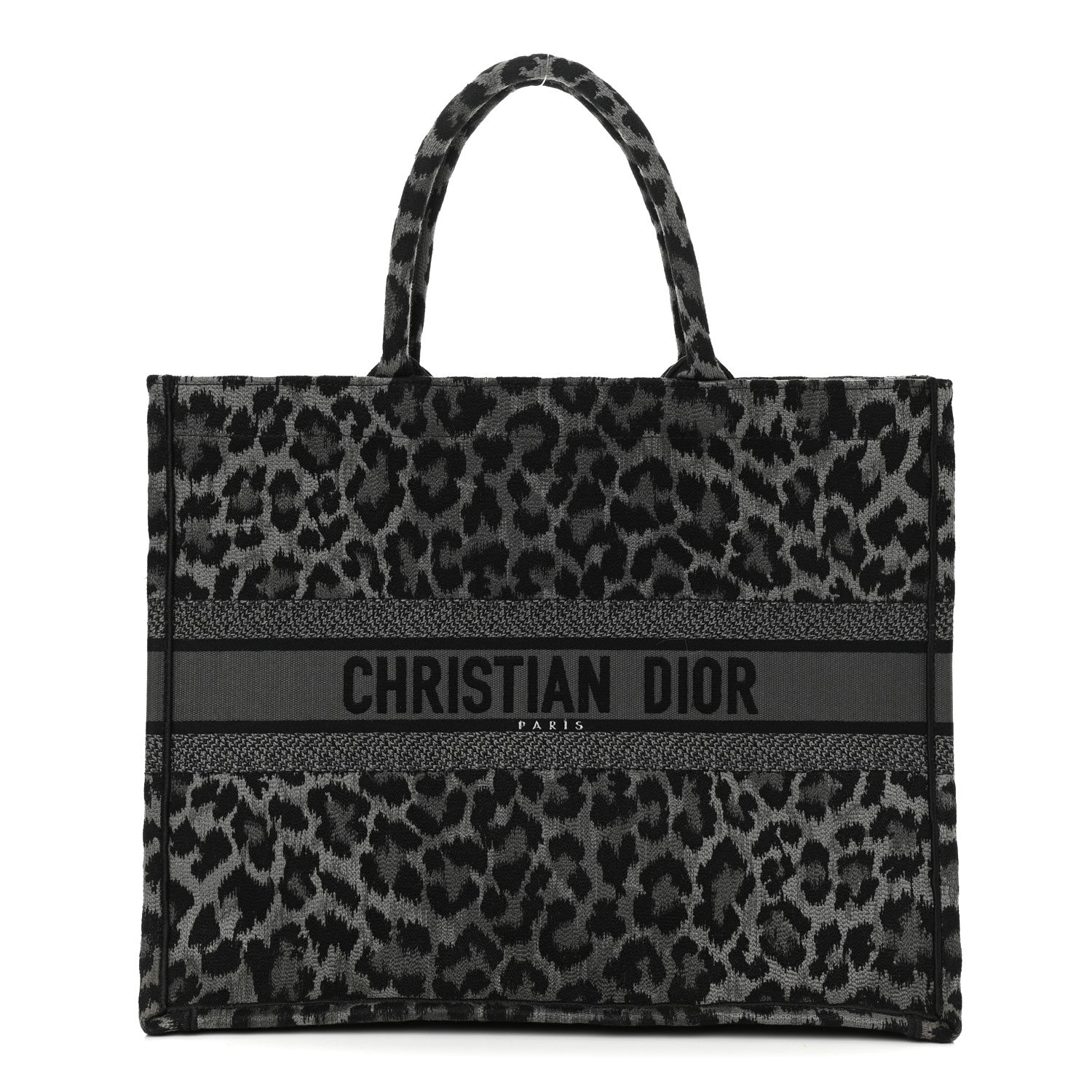 Christian Dior Canvas Embroidered Large Leopard Book Tote Grey 1 of 10