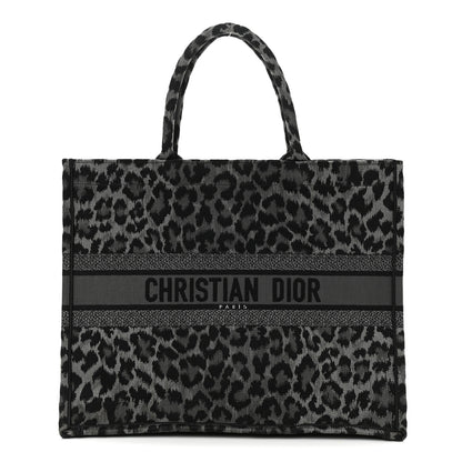 Christian Dior Canvas Embroidered Large Leopard Book Tote Grey 1 of 10