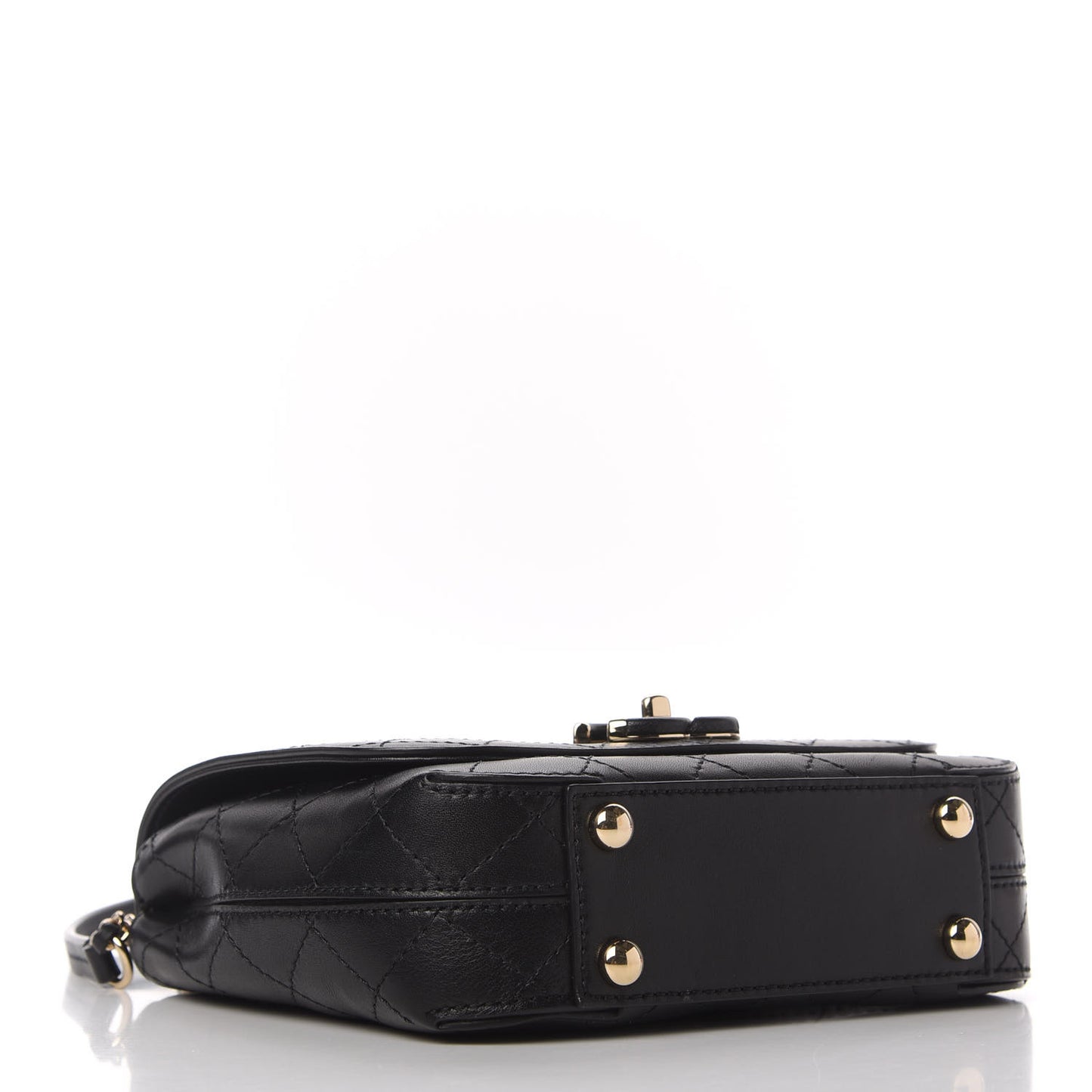 Calfskin Stitched Small Covered CC Flap Bag Black