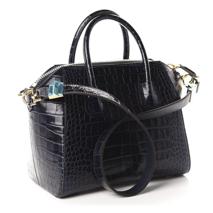Givenchy Calfskin Crocodile Embossed Small Antigona Deep Blue 3 of 10